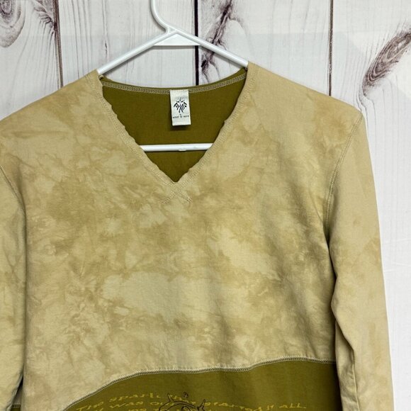 prAna Long-Sleeve V-Neck Women’s Large Olive/Sand Graphic Tee EUC - Picture 2 of 11